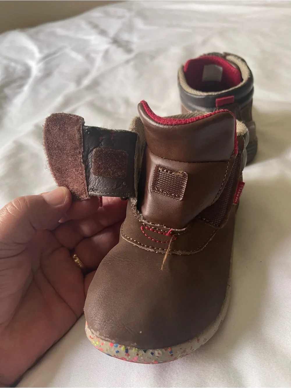 Merrell Brown Leather Kids Boots with Red Laces